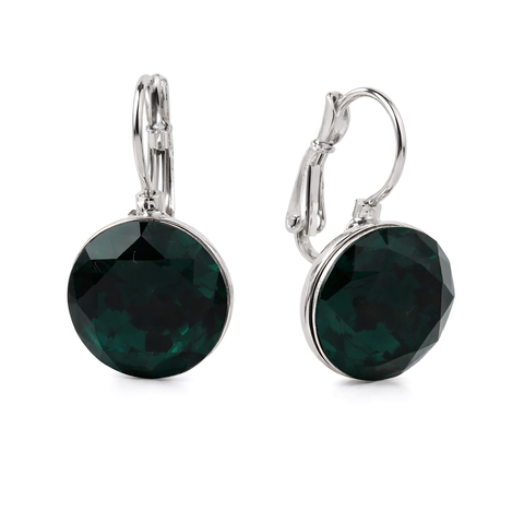 Round Rivoli Lever-Back Drop Earrings - Emerald Green