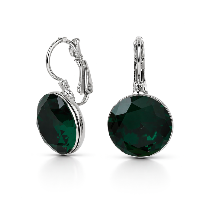 Round Rivoli Lever-Back Drop Earrings - Emerald Green