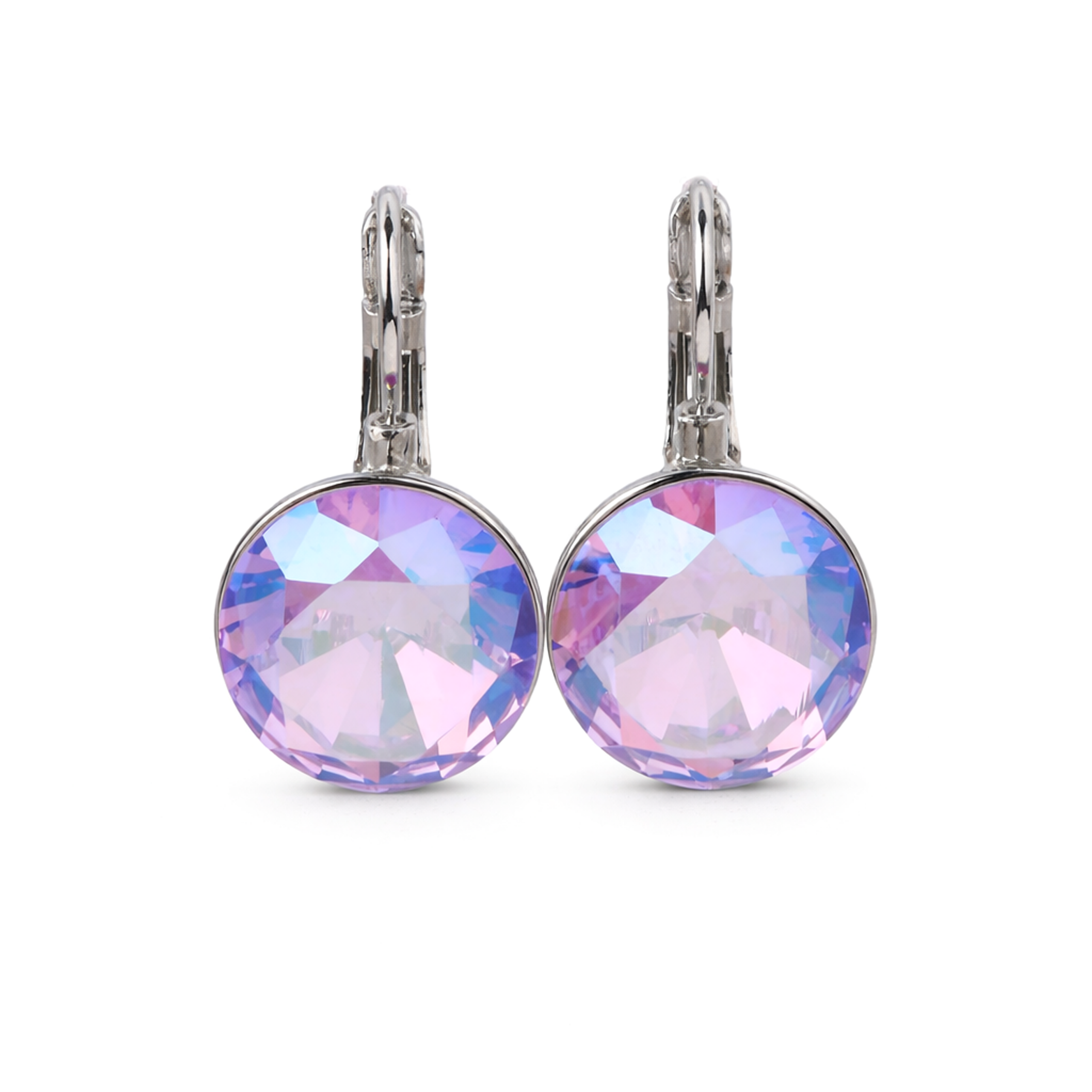 Round Rivoli Lever-Back Drop Earrings - Lavender
