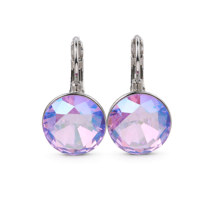 Round Rivoli Lever-Back Drop Earrings - Lavender