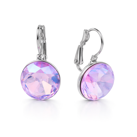 Round Rivoli Lever-Back Drop Earrings - Lavender