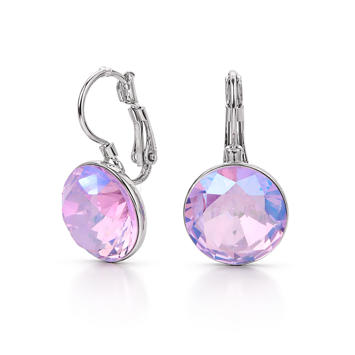 Round Rivoli Lever-Back Drop Earrings - Lavender