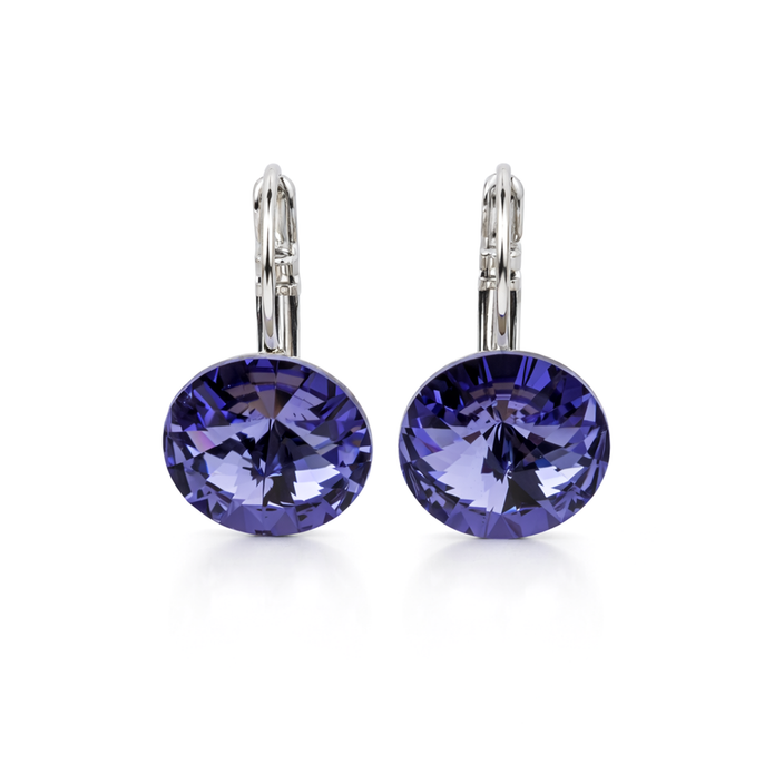 Round Rivoli Lever-Back Drop Earrings - Amethyst