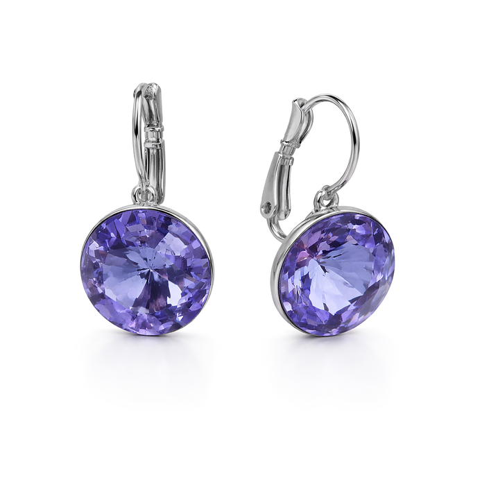 Round Rivoli Lever-Back Drop Earrings - Amethyst