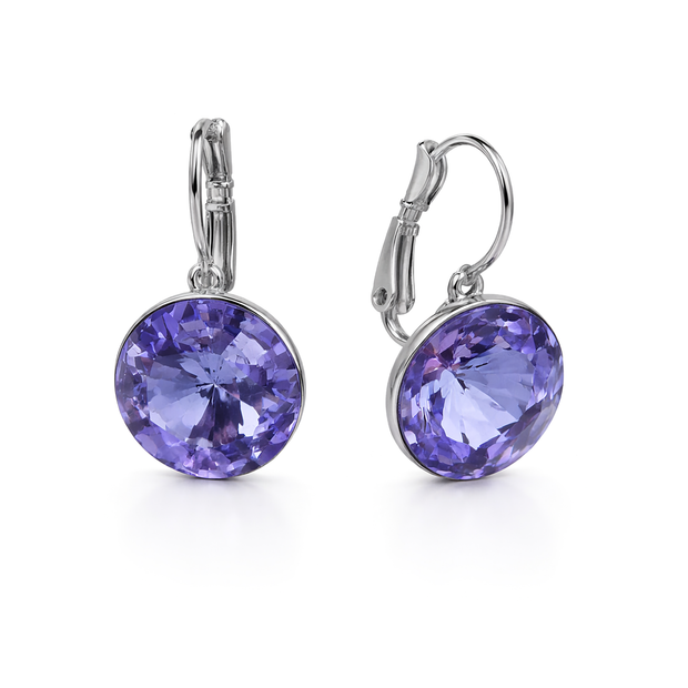Round Rivoli Lever-Back Drop Earrings - Amethyst