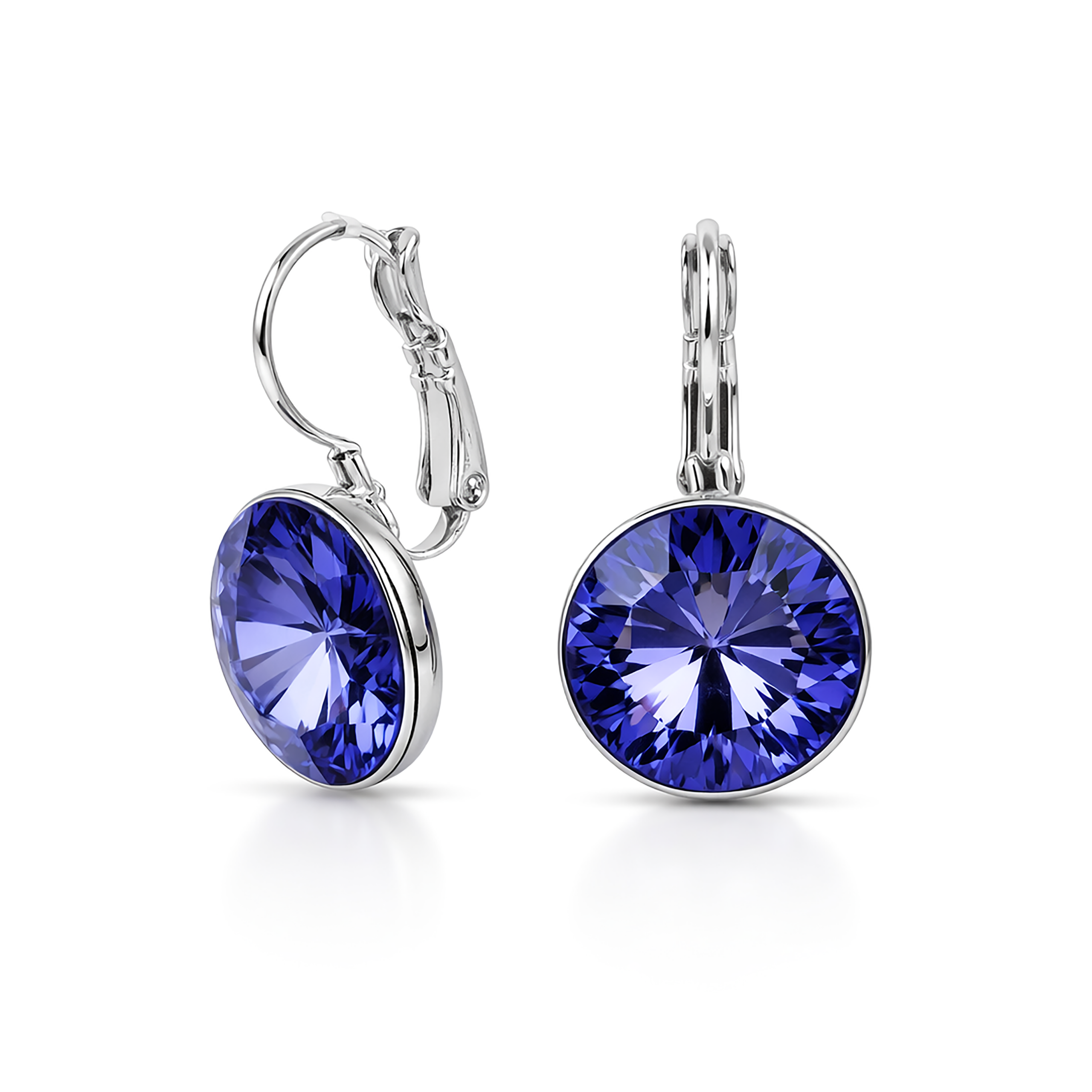 Round Rivoli Lever-Back Drop Earrings - Amethyst
