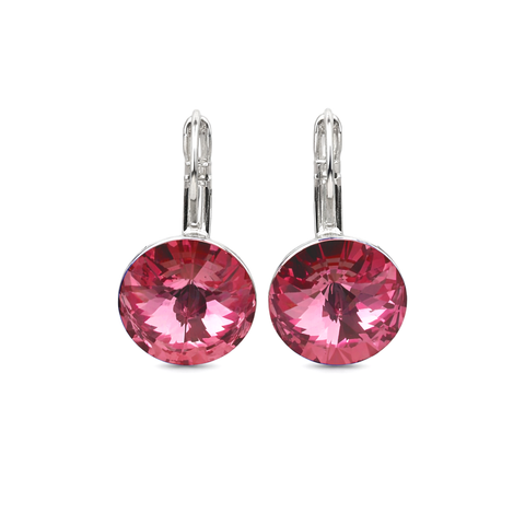 Round Rivoli Lever-Back Drop Earrings - Pink
