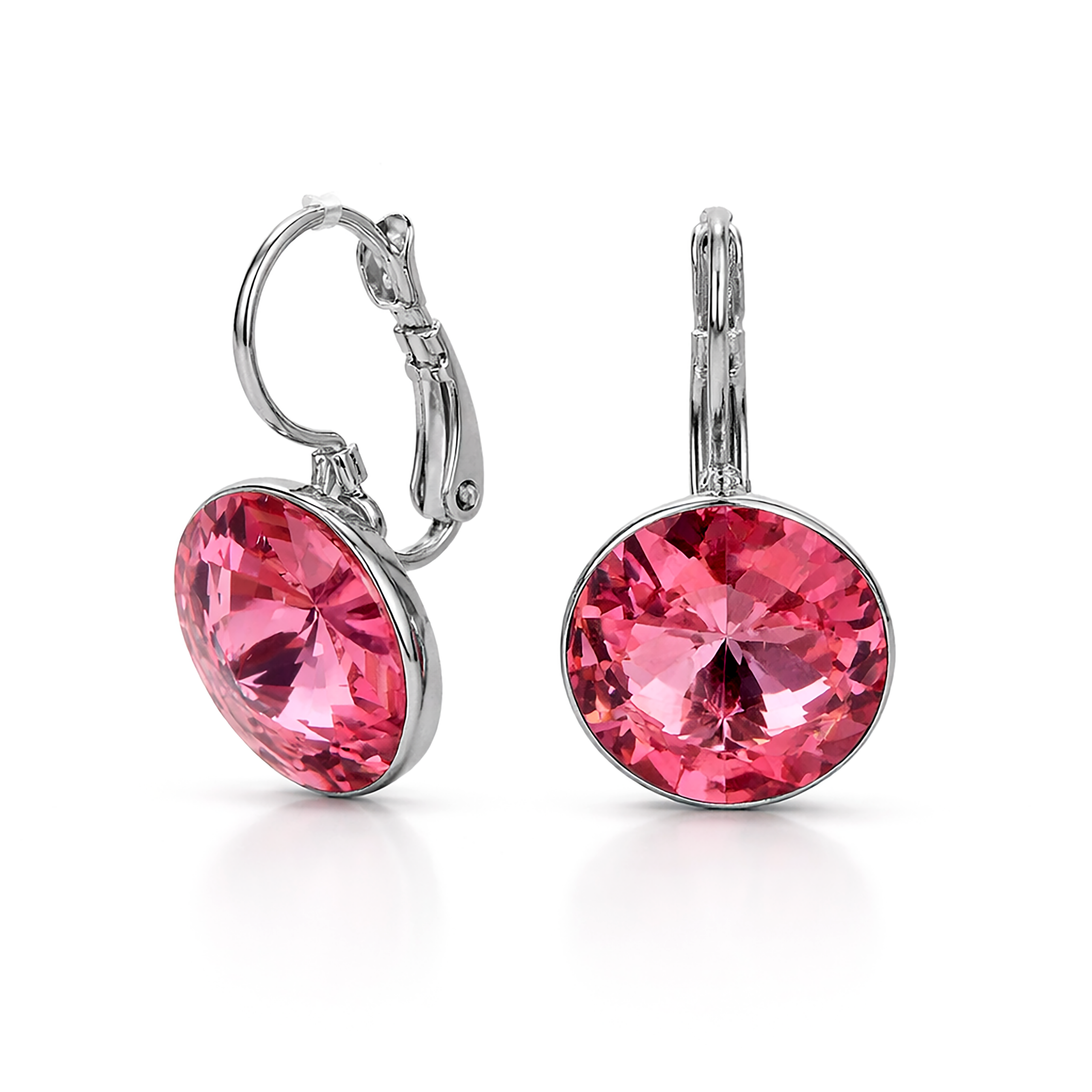 Round Rivoli Lever-Back Drop Earrings - Pink