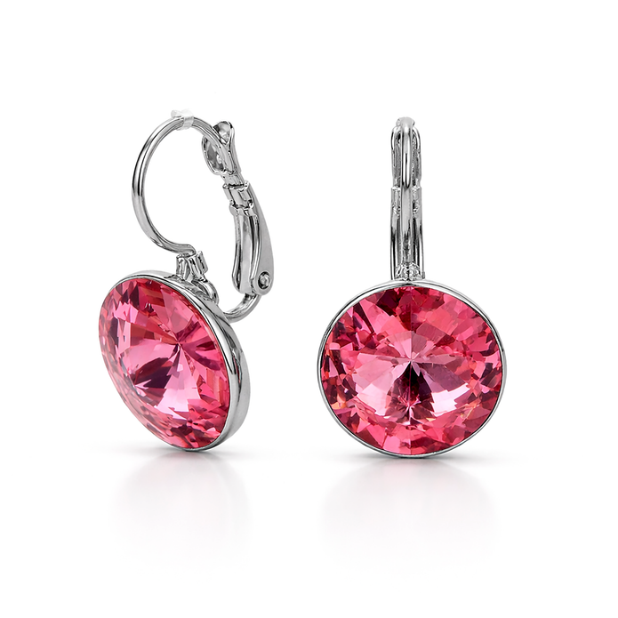 Round Rivoli Lever-Back Drop Earrings - Pink