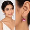 Round Rivoli Lever-Back Drop Earrings - Pink