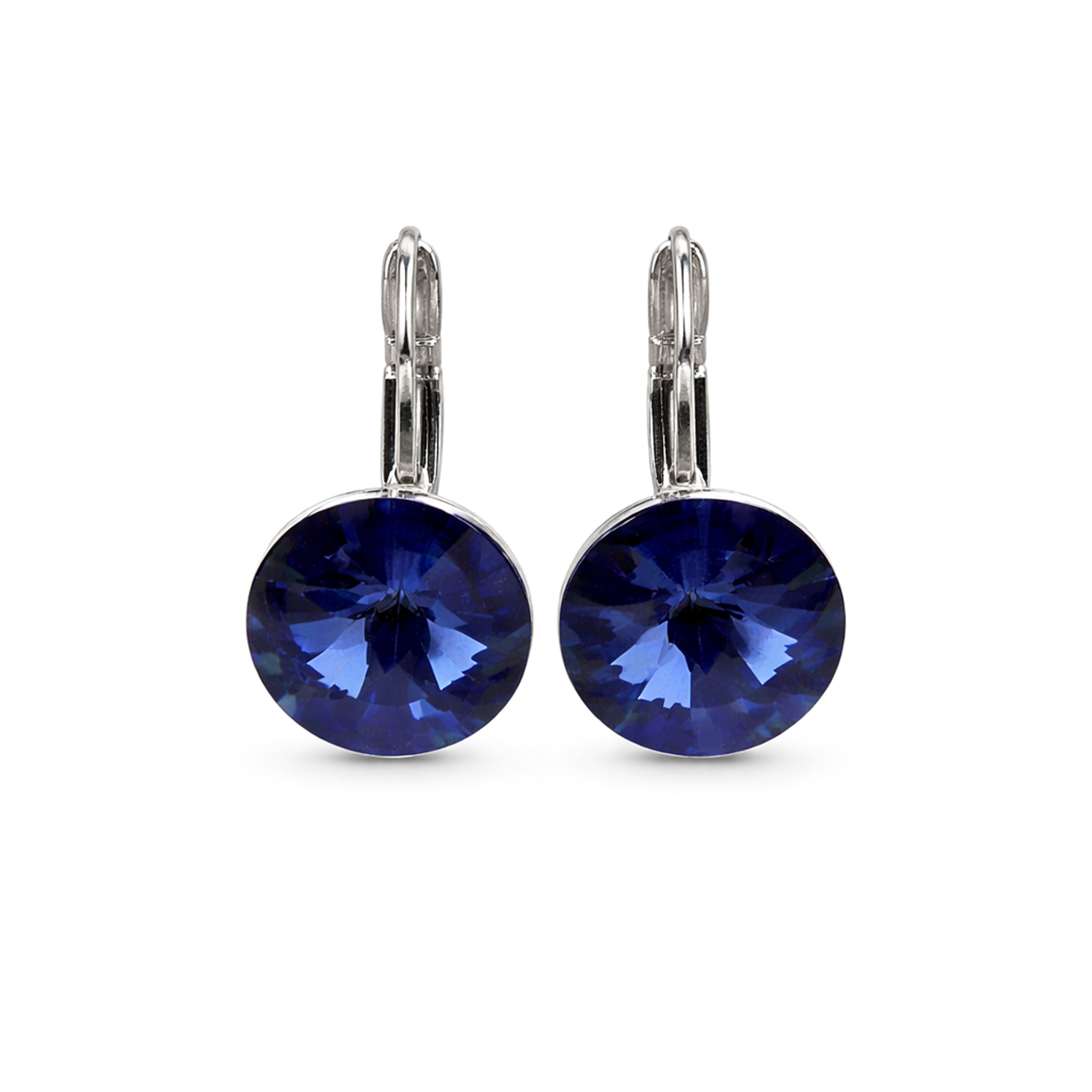 Round Rivoli Lever-Back Drop Earrings - Navy Blue