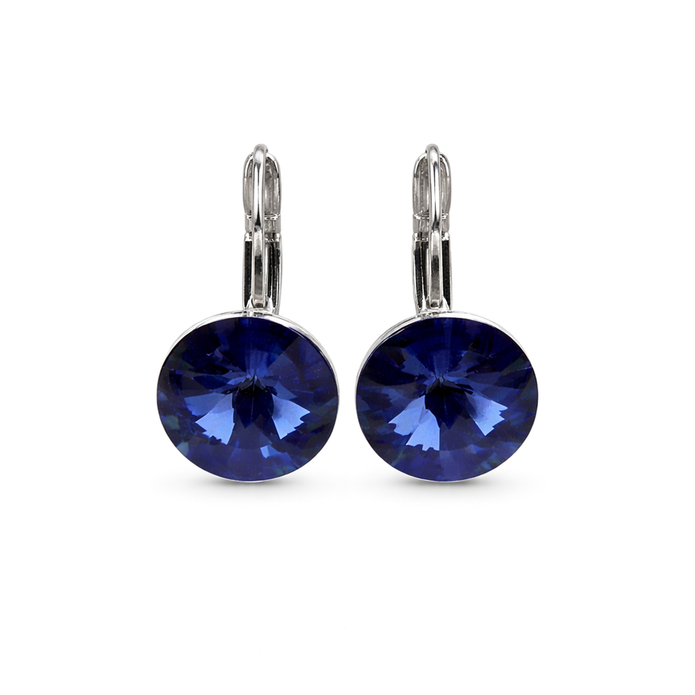 Round Rivoli Lever-Back Drop Earrings - Navy Blue
