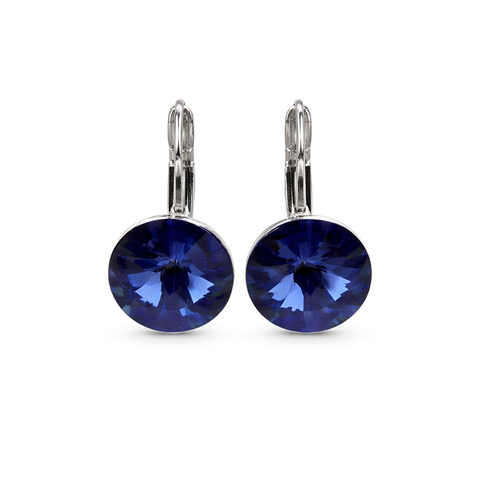 Round Rivoli Lever-Back Drop Earrings - Navy Blue