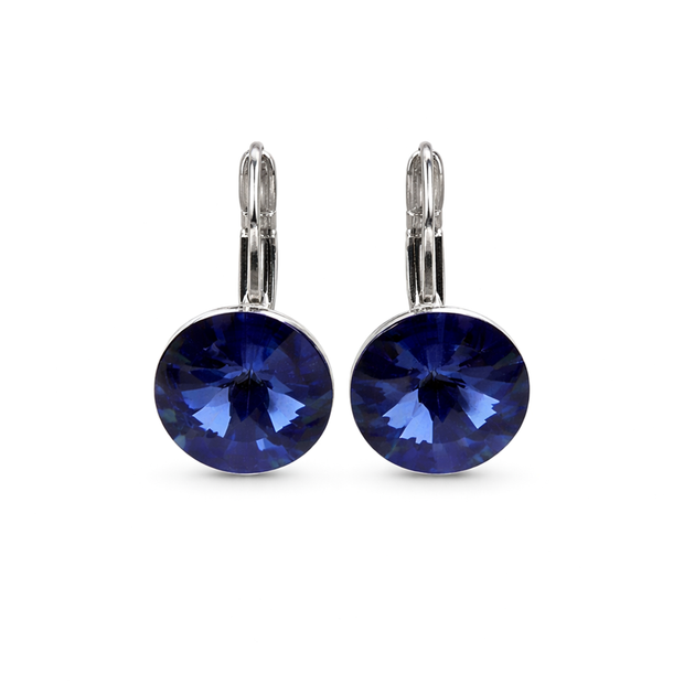 Round Rivoli Lever-Back Drop Earrings - Navy Blue