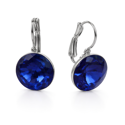 Round Rivoli Lever-Back Drop Earrings - Navy Blue