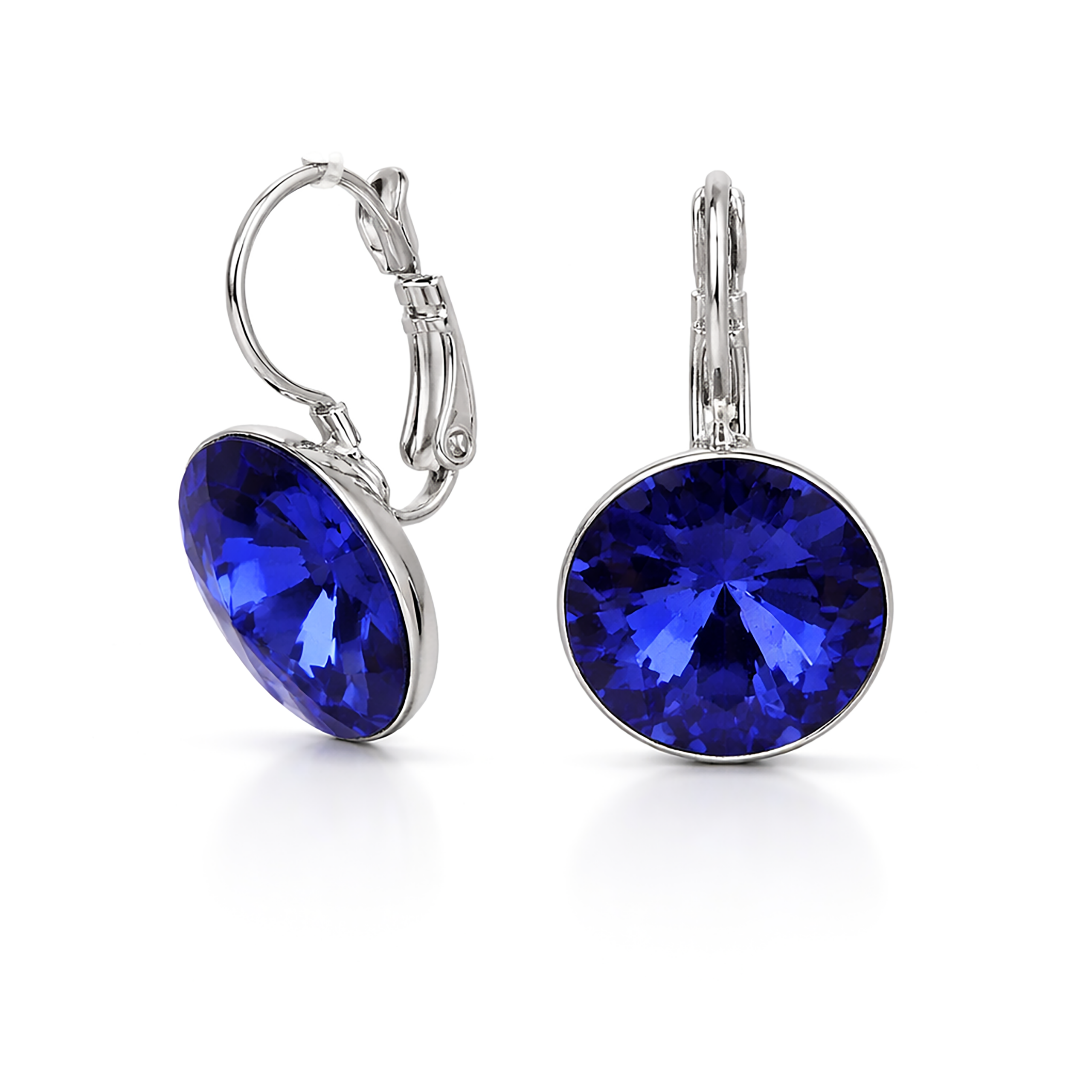 Round Rivoli Lever-Back Drop Earrings - Navy Blue