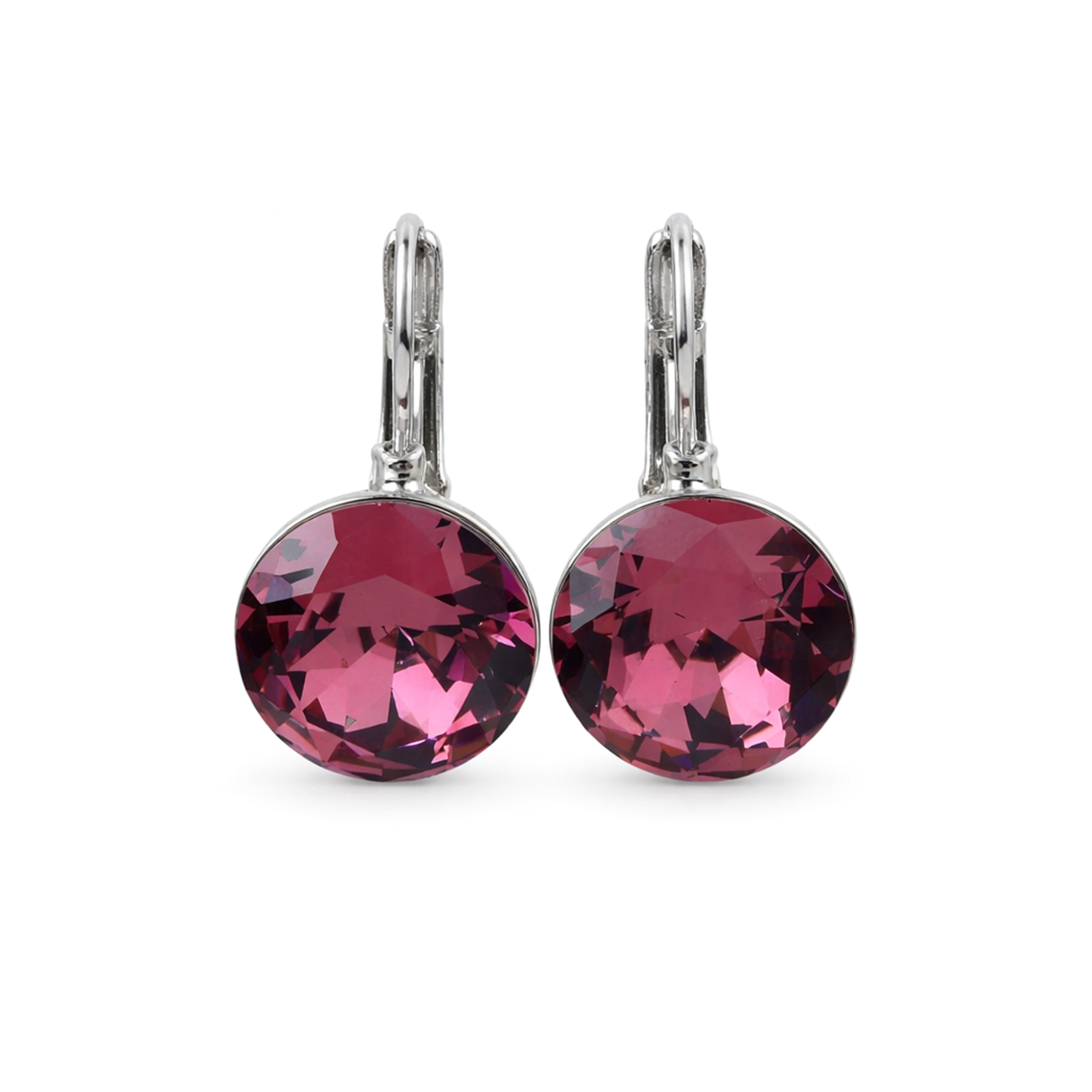 Round Rivoli Lever-Back Drop Earrings - Plum