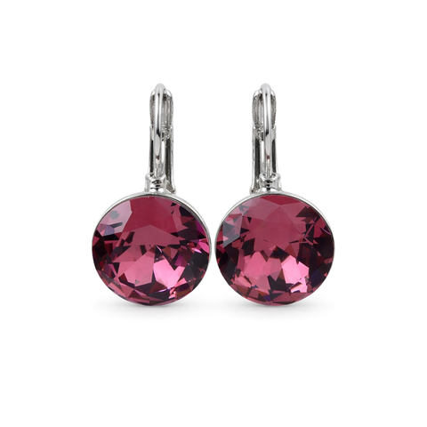 Round Rivoli Lever-Back Drop Earrings - Plum