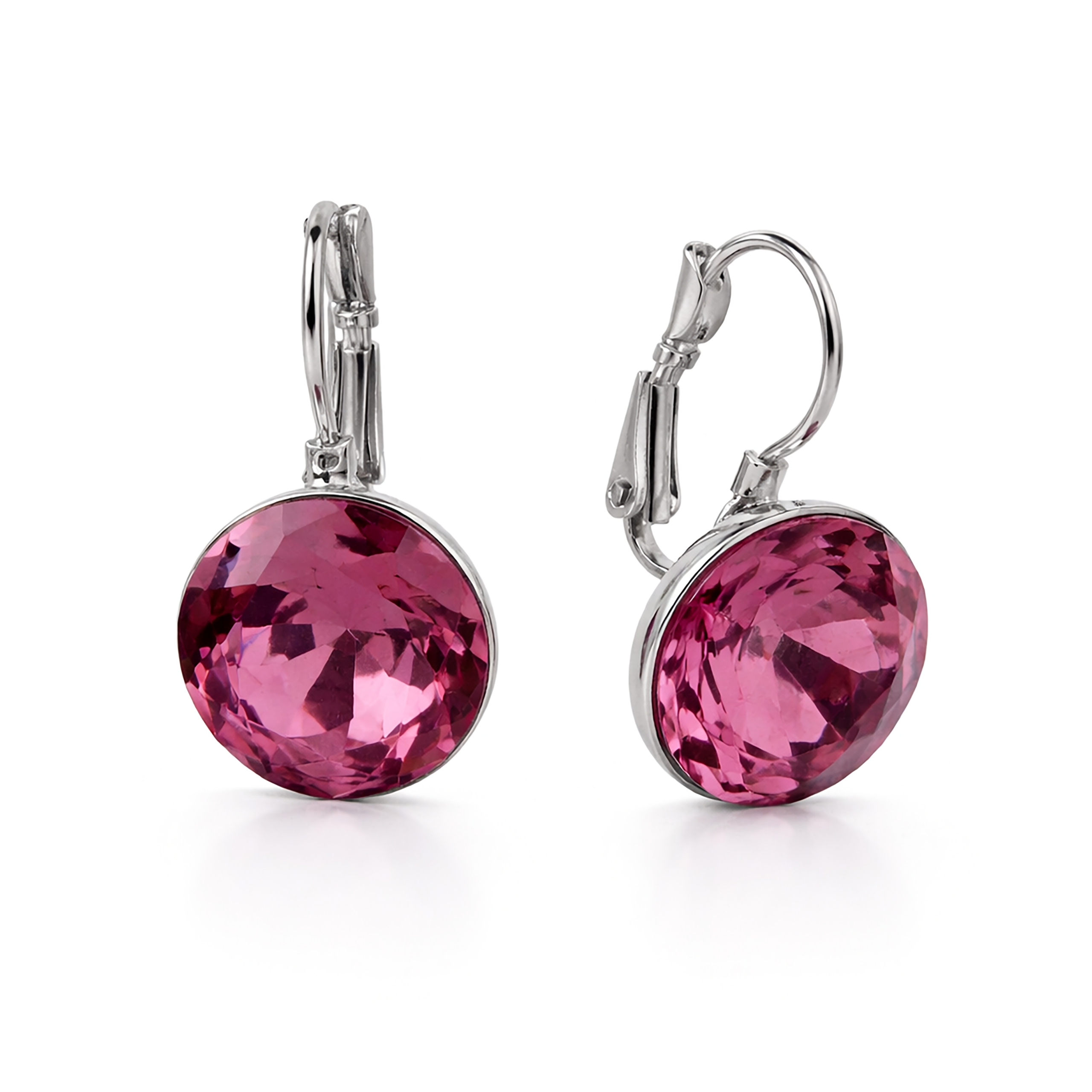 Round Rivoli Lever-Back Drop Earrings - Plum