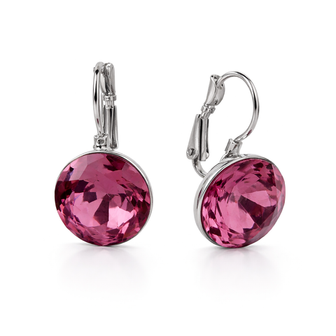 Round Rivoli Lever-Back Drop Earrings - Plum