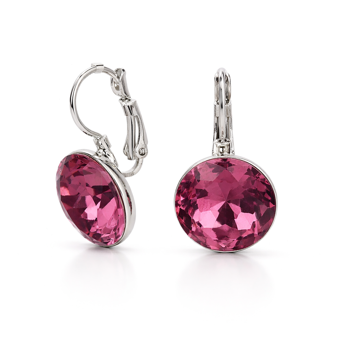 Round Rivoli Lever-Back Drop Earrings - Plum