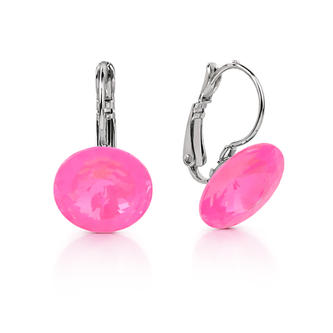 Round Rivoli Lever-Back Drop Earrings - Fuchsia