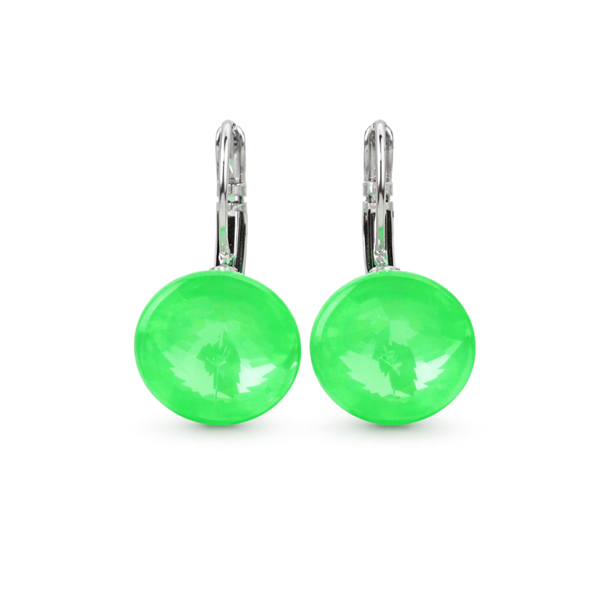 Round Rivoli Lever-Back Drop Earrings - Gold