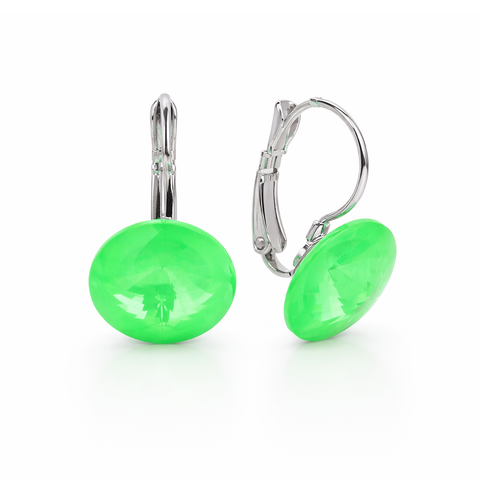 Round Rivoli Lever-Back Drop Earrings - Gold