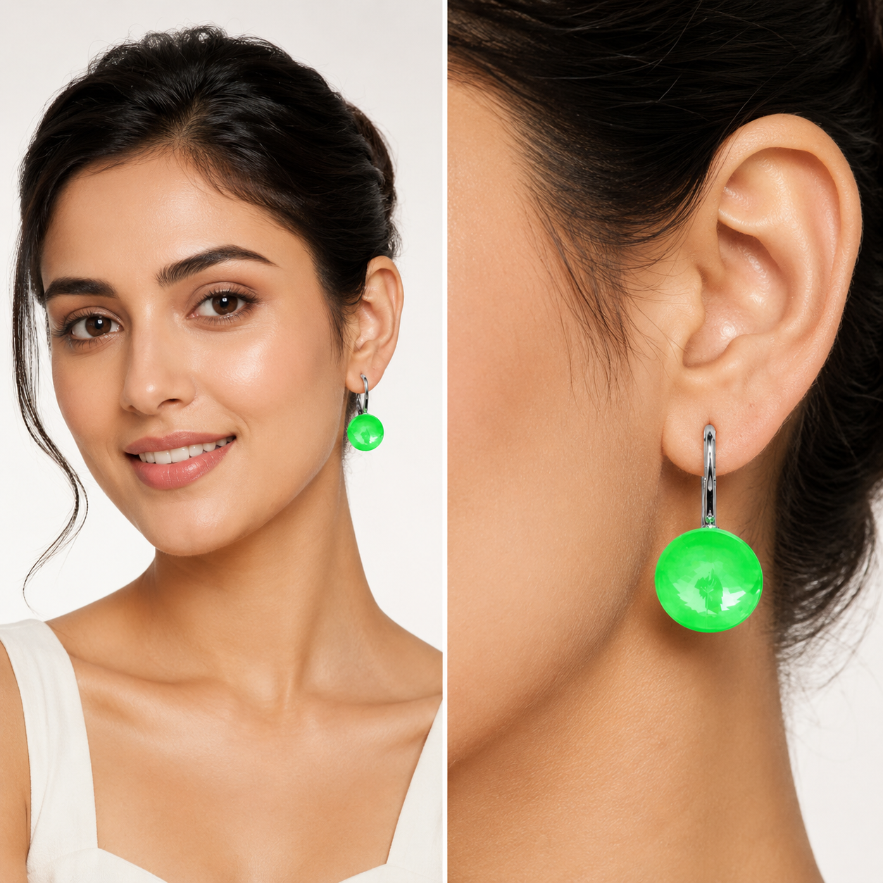 Round Rivoli Lever-Back Drop Earrings - Gold