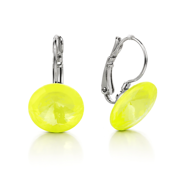 Round Rivoli Lever-Back Drop Earrings - Yellow