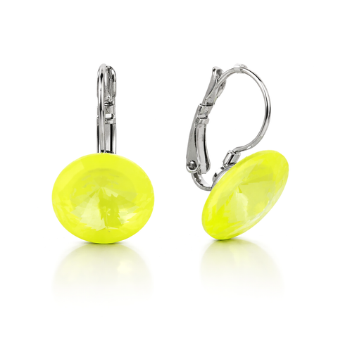Round Rivoli Lever-Back Drop Earrings - Yellow