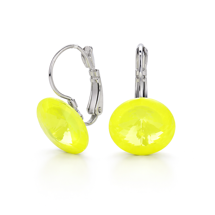 Round Rivoli Lever-Back Drop Earrings - Yellow