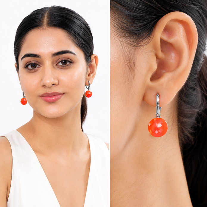 Round Rivoli Lever-Back Drop Earrings - Oragne