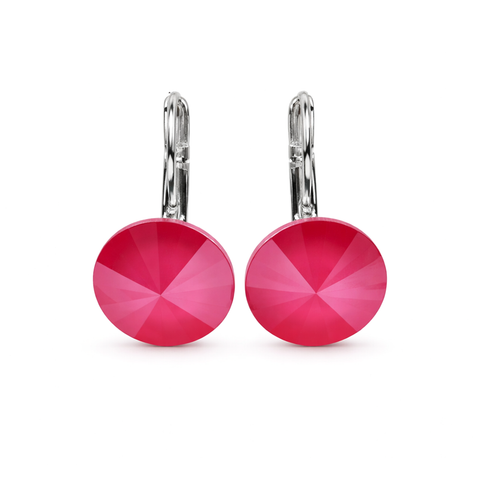 Round Rivoli Lever-Back Drop Earrings - Fuchsia