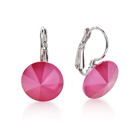 Round Rivoli Lever-Back Drop Earrings - Fuchsia