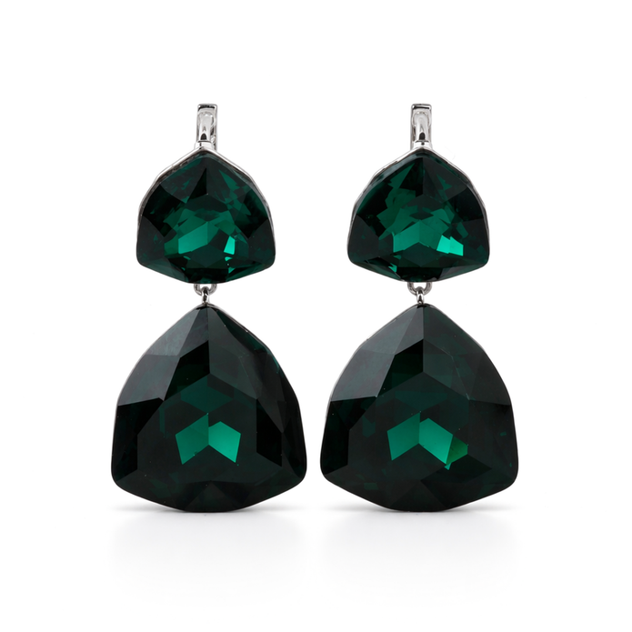 Emerald Green Double Cushion Lever-Back Drop Earrings