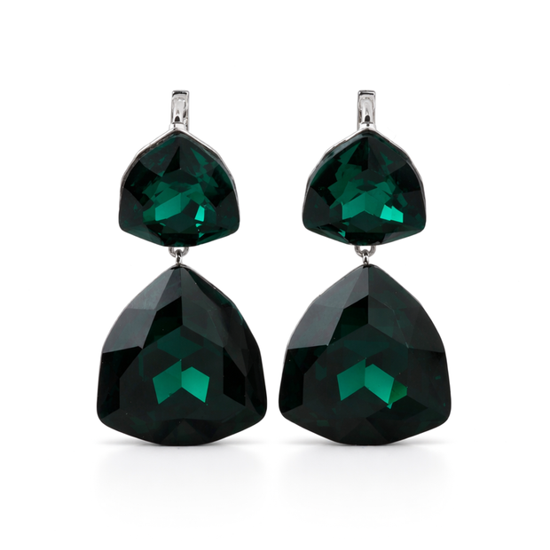Emerald Green Double Cushion Lever-Back Drop Earrings