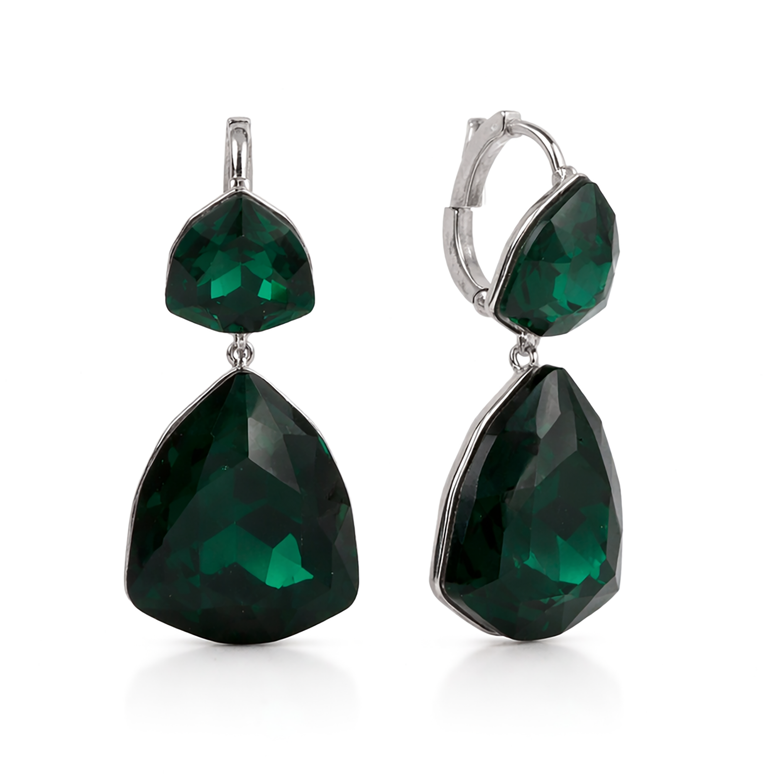 Emerald Green Double Cushion Lever-Back Drop Earrings