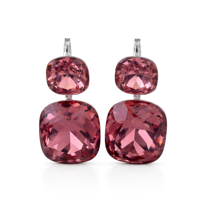 Rose pink Double Cushion Lever-Back Drop Earrings