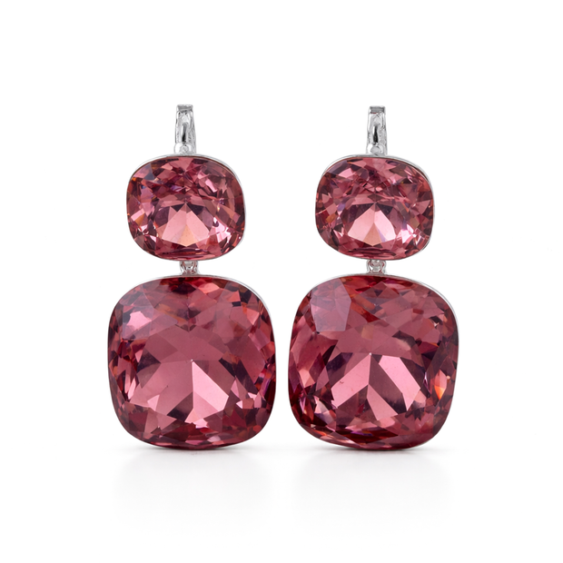 Rose pink Double Cushion Lever-Back Drop Earrings