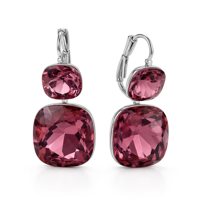 Rose pink Double Cushion Lever-Back Drop Earrings