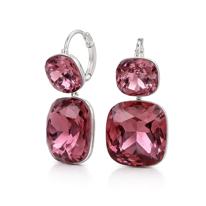 Rose pink Double Cushion Lever-Back Drop Earrings