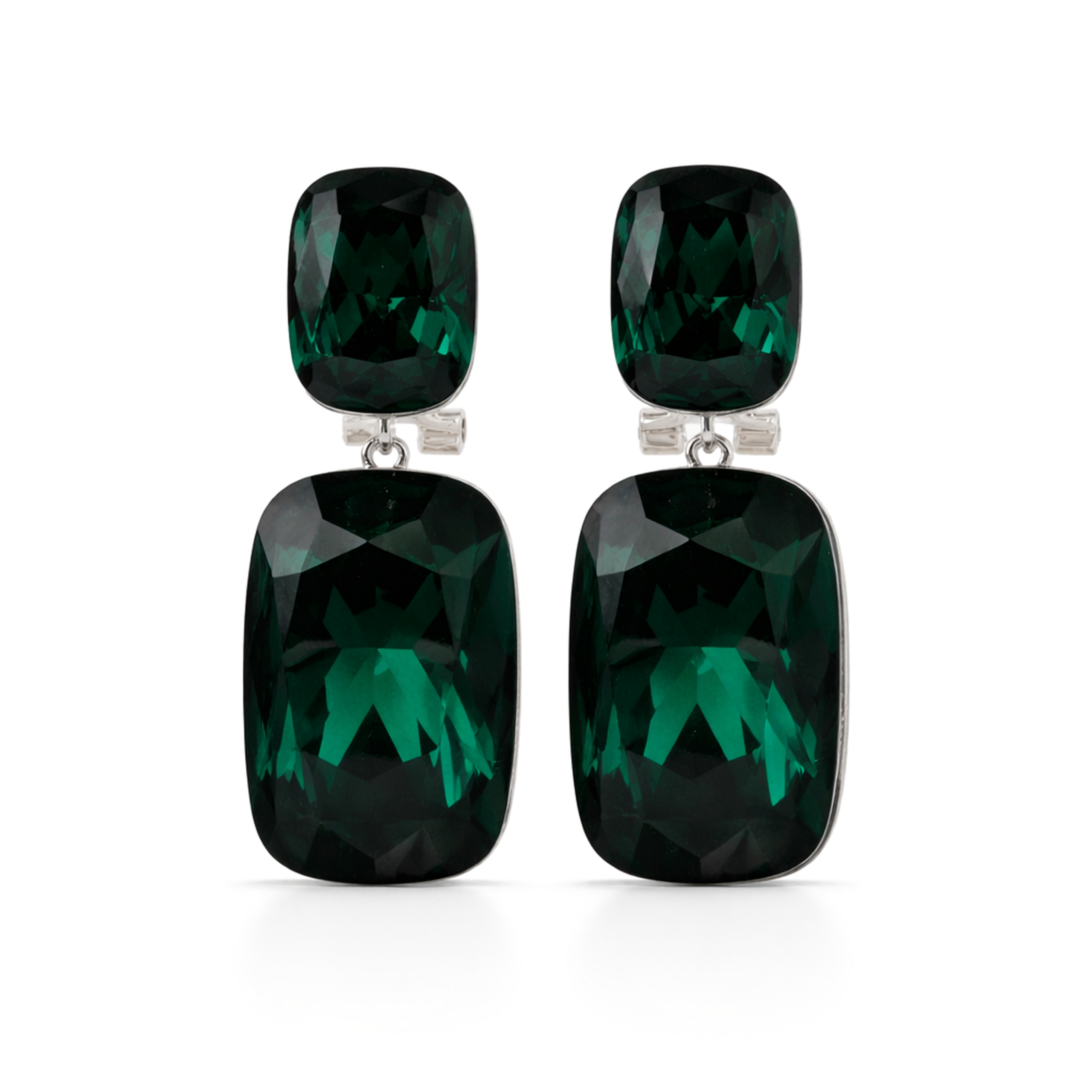 Emerald Green Double Cushion Lever-Back Drop Earrings