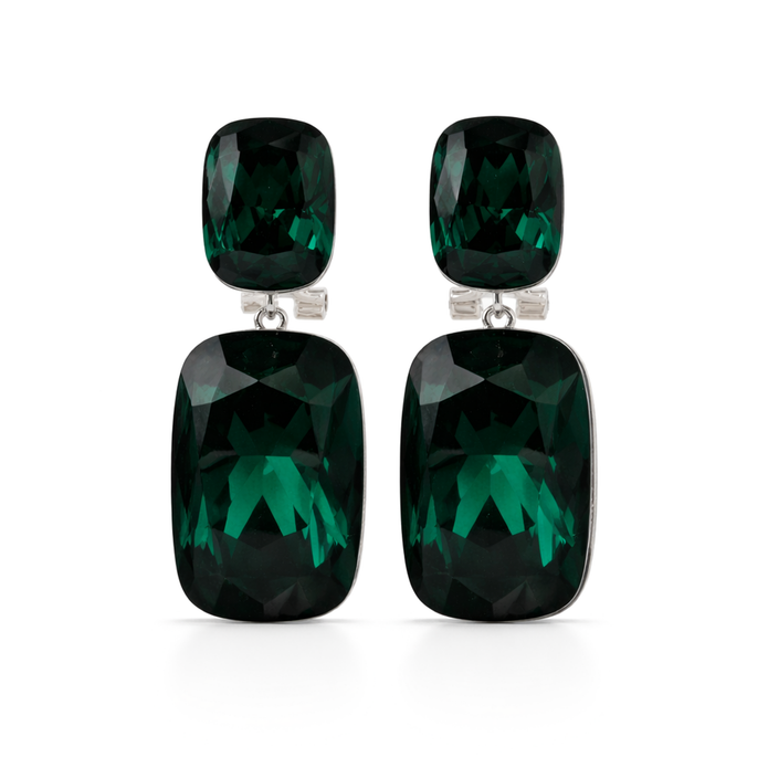 Emerald Green Double Cushion Lever-Back Drop Earrings