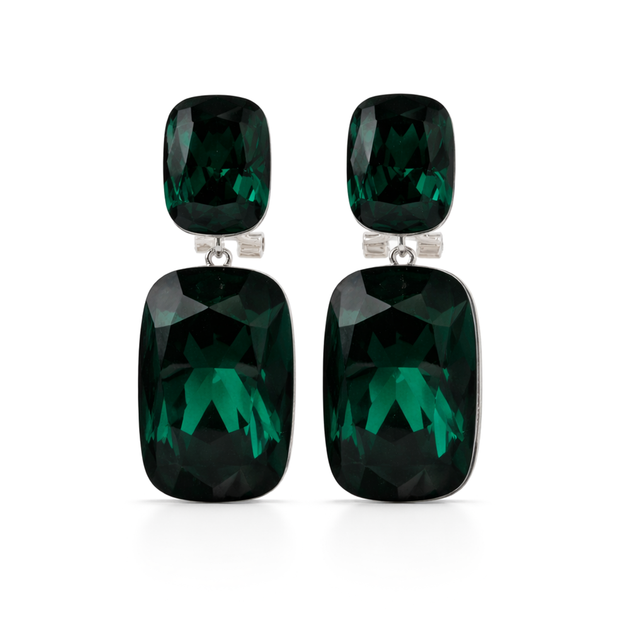 Emerald Green Double Cushion Lever-Back Drop Earrings