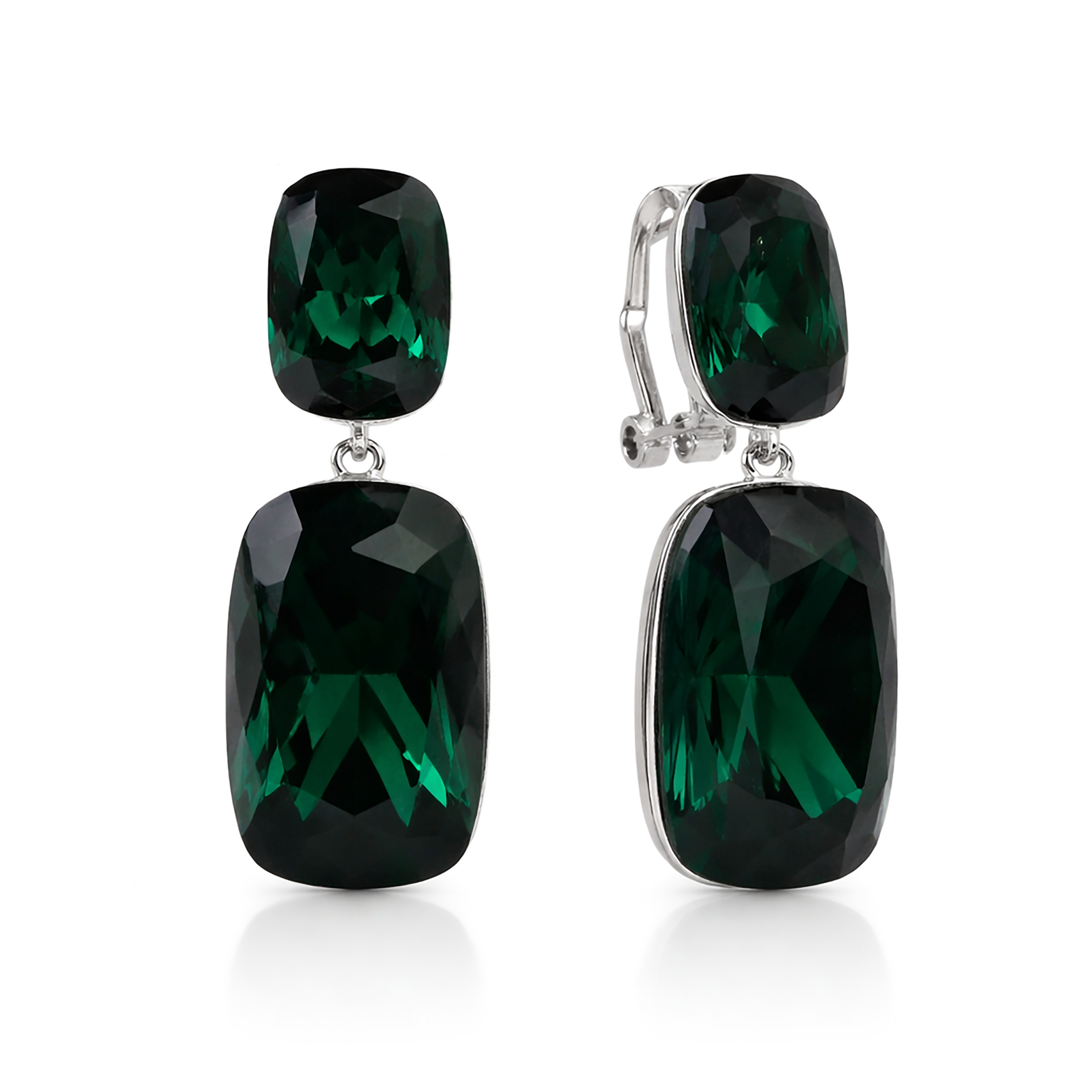 Emerald Green Double Cushion Lever-Back Drop Earrings