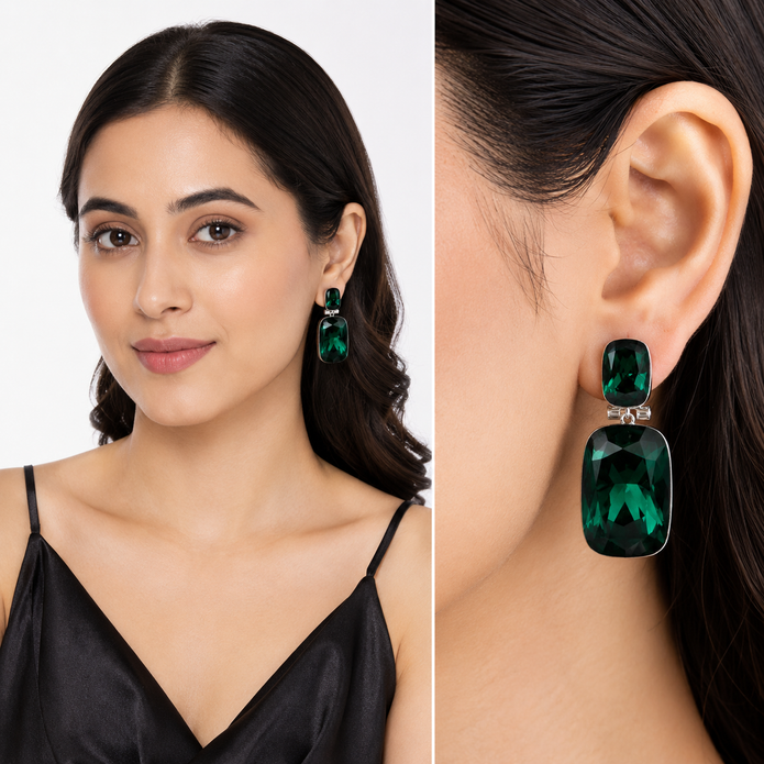 Emerald Green Double Cushion Lever-Back Drop Earrings