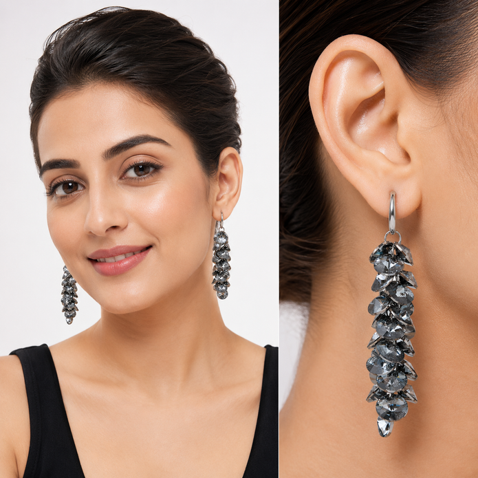 Black Cascading Grape Cluster Drop Earrings