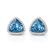 Aqua Blue Trillion-Cut Halo Stud Earrings