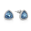 Aqua Blue Trillion-Cut Halo Stud Earrings
